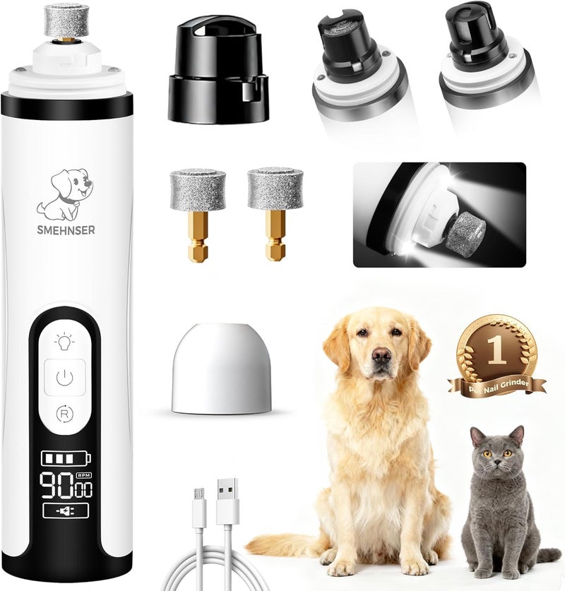 PleySyncz Upgraded Silent Dog Nail Grinder, Cordless Grooming Pro Nail Grinder with 3 Adjustable Speeds & Led Light, Painless Paws Grooming for Small Medium Large Dogs & Cats (2 Replacement Heads) - Image 1